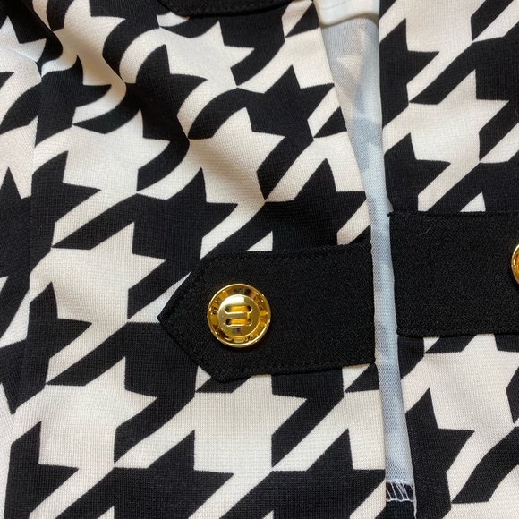 Dressbarn Size 10 Houndstooth Cropped 3/4 Sleeve Open Jacket with Gold Buttons - Picture 10 of 13